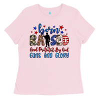Bubblegum Pink born raised and protected by god guns and glory Ladies Tee - JahusDesignShop