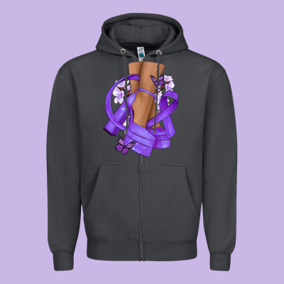 Cancer Diva Purple Ribbon Zipper Hoodie Designed By Nancycooperartshop