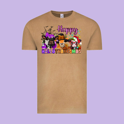 Happy Hallothanksmas Cows  Nancy Vintage Tee Designed By Nancycooperartshop