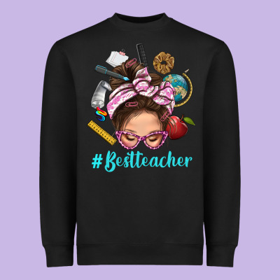 Best Teacher Messy Bun Bbs Heavyweight Sweatshirt Designed By Bundleandbundleshop