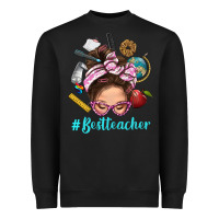 Black Best Teacher Messy Bun Bbs Heavyweight Sweatshirt - BundleAndBundleShop