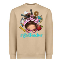 Mushroom Best Teacher Messy Bun Bbs Heavyweight Sweatshirt - BundleAndBundleShop