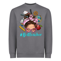 Storm Best Teacher Messy Bun Bbs Heavyweight Sweatshirt - BundleAndBundleShop