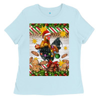 Baby Blue Christmas rooster Ladies Tee - Artiststas