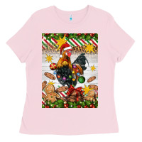 Bubblegum Pink Christmas rooster Ladies Tee - Artiststas