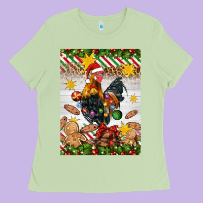 Christmas Rooster Ladies Tee Designed By Artiststas