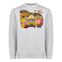 Heather Grey School Bus Coffee And Star Bbs Heavyweight Sweatshirt - BundleAndBundleShop