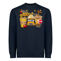Navy School Bus Coffee And Star Bbs Heavyweight Sweatshirt - BundleAndBundleShop