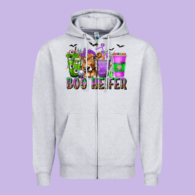 Boo Heifer Coffee Cups With Halloween Zipper Hoodie Designed By Texasbilliewilder