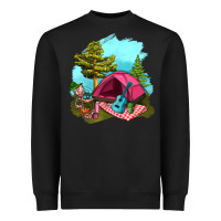 Black Glamping Camp And Pink Tent Heavyweight Sweatshirt - BundleAndBundleShop