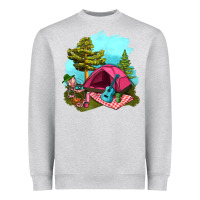 Heather Grey Glamping Camp And Pink Tent Heavyweight Sweatshirt - BundleAndBundleShop