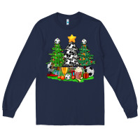 Navy Christmas With Soccer Trees Long Sleeve Tee - BundleAndBundleShop