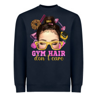 Navy Messy Bun Gym Hair Don't Care Bbs Heavyweight Sweatshirt - BundleAndBundleShop