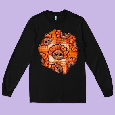 Thanksgiving Turkey With Tartan Patch Long Sleeve Tee Designed By Bundleandbundleshop