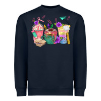 Navy School Girl Coffee Cup Bbs Heavyweight Sweatshirt - BundleAndBundleShop