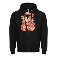 Black Uterine Cancer peach ribbon with boxing gloves Zipper Hoodie - NancyCooperArtShop
