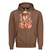 Chestnut Uterine Cancer peach ribbon with boxing gloves Zipper Hoodie - NancyCooperArtShop
