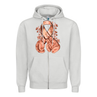 Dove Grey Uterine Cancer peach ribbon with boxing gloves Zipper Hoodie - NancyCooperArtShop