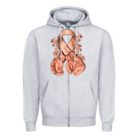 Heather Grey Uterine Cancer peach ribbon with boxing gloves Zipper Hoodie - NancyCooperArtShop