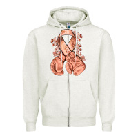 Oatmeal Heather Uterine Cancer peach ribbon with boxing gloves Zipper Hoodie - NancyCooperArtShop