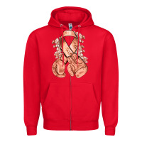 Red Uterine Cancer peach ribbon with boxing gloves Zipper Hoodie - NancyCooperArtShop
