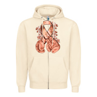 Sandshell Uterine Cancer peach ribbon with boxing gloves Zipper Hoodie - NancyCooperArtShop