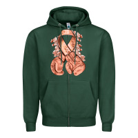 Sports Green Uterine Cancer peach ribbon with boxing gloves Zipper Hoodie - NancyCooperArtShop