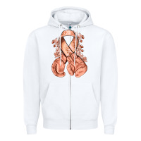 White Uterine Cancer peach ribbon with boxing gloves Zipper Hoodie - NancyCooperArtShop