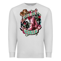 Dove Grey Let's go Girl's Cowboy boots Premium Sweatshirt - HowdyJamesFarm