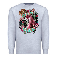 Heather Grey Let's go Girl's Cowboy boots Premium Sweatshirt - HowdyJamesFarm