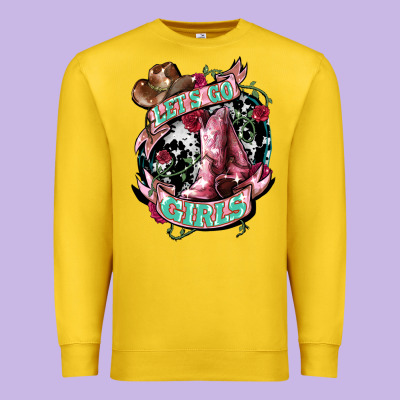 Let's Go Girl's Cowboy Boots Premium Sweatshirt Designed By Howdyjamesfarm