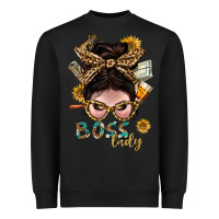 Black Western Messy Bun Boss Lady With Money Heavyweight Sweatshirt - BundleAndBundleShop