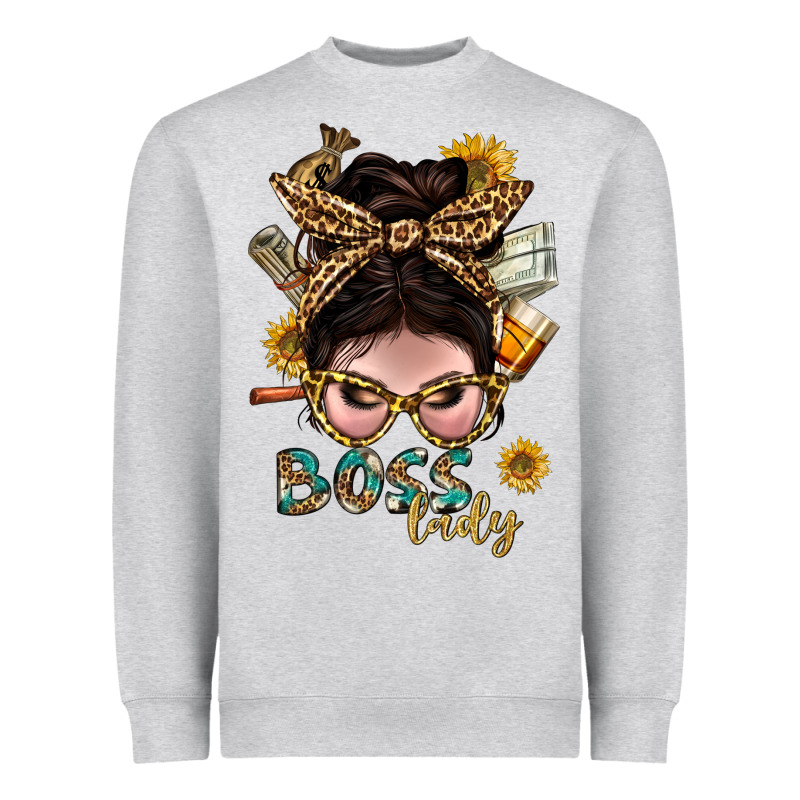 Western Messy Bun Boss Lady With Money Heavyweight Sweatshirt by BundleAndBundleShop | Teevron