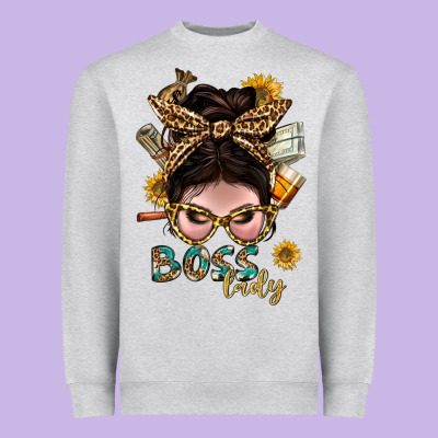 Western Messy Bun Boss Lady With Money Heavyweight Sweatshirt Designed By Bundleandbundleshop