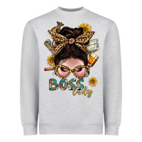 Heather Grey Western Messy Bun Boss Lady With Money Heavyweight Sweatshirt - BundleAndBundleShop
