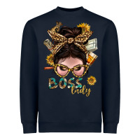 Navy Western Messy Bun Boss Lady With Money Heavyweight Sweatshirt - BundleAndBundleShop