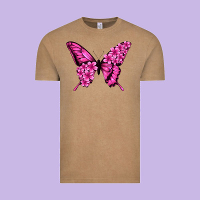 Floral Pink Butterfly Vintage Tee Designed By Nancycooperartshop