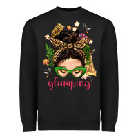 Black Glamping Messy Bun With Glamping Camp Tent Bbs Heavyweight Sweatshirt - BundleAndBundleShop