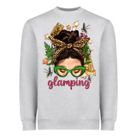 Heather Grey Glamping Messy Bun With Glamping Camp Tent Bbs Heavyweight Sweatshirt - BundleAndBundleShop