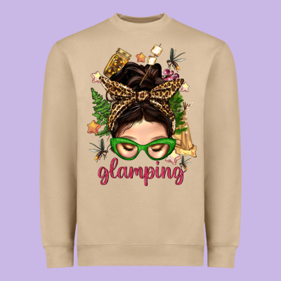 Glamping Messy Bun With Glamping Camp Tent Bbs Heavyweight Sweatshirt Designed By Bundleandbundleshop