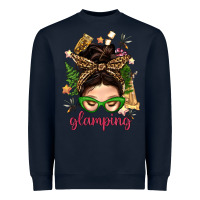 Navy Glamping Messy Bun With Glamping Camp Tent Bbs Heavyweight Sweatshirt - BundleAndBundleShop