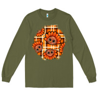 Army Green Thanksgiving Turkey With Tartan Patch Long Sleeve Tee - BundleAndBundleShop