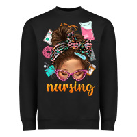 Messy Bun Nursing With Leopard Glasses Bbs Heavyweight Sweatshirt | Teevron