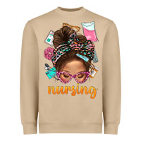 Mushroom Messy Bun Nursing With Leopard Glasses Bbs Heavyweight Sweatshirt - BundleAndBundleShop