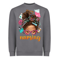 Storm Messy Bun Nursing With Leopard Glasses Bbs Heavyweight Sweatshirt - BundleAndBundleShop