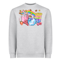 Heather Grey Unicorn Coffee Cup With Star Bbs Heavyweight Sweatshirt - BundleAndBundleShop