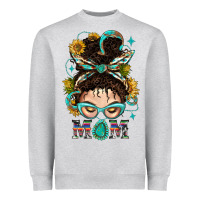 Western Messy Bun Mom With Sunflower Heavyweight Sweatshirt | Teevron