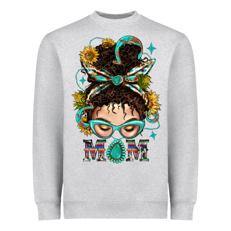 Western Messy Bun Mom With Sunflower Heavyweight Sweatshirt by BundleAndBundleShop | Teevron