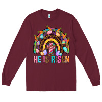 Burgundy He Is Risen Rainbow Long Sleeve Tee - BundleAndBundleShop