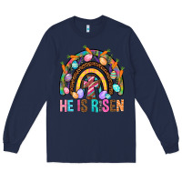 Navy He Is Risen Rainbow Long Sleeve Tee - BundleAndBundleShop
